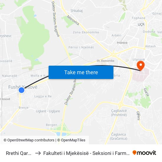 Rrethi Qarkor to Fakulteti i Mjekësisë - Seksioni i Farmacisë map