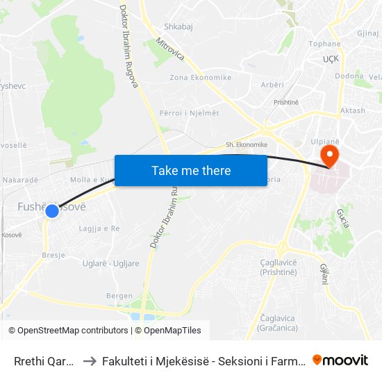 Rrethi Qarkor to Fakulteti i Mjekësisë - Seksioni i Farmacisë map