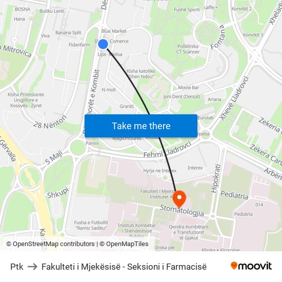 Ptk to Fakulteti i Mjekësisë - Seksioni i Farmacisë map