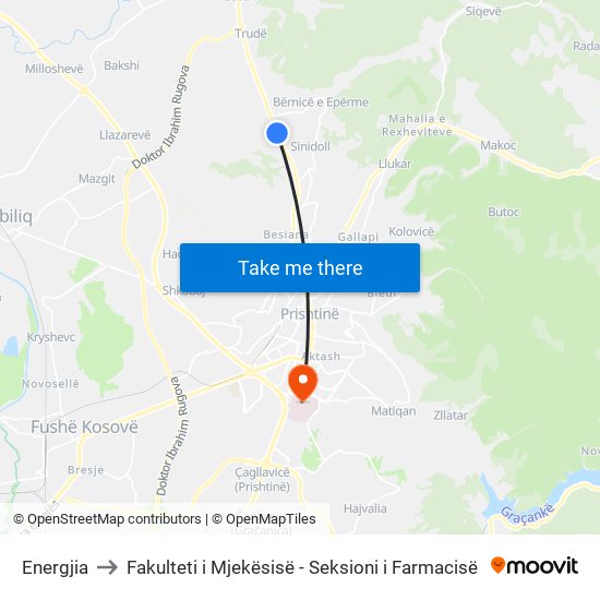 Energjia to Fakulteti i Mjekësisë - Seksioni i Farmacisë map