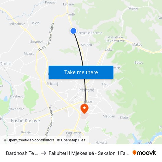 Bardhosh Te Albi to Fakulteti i Mjekësisë - Seksioni i Farmacisë map