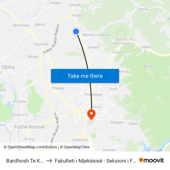 Bardhosh Te Kupint to Fakulteti i Mjekësisë - Seksioni i Farmacisë map