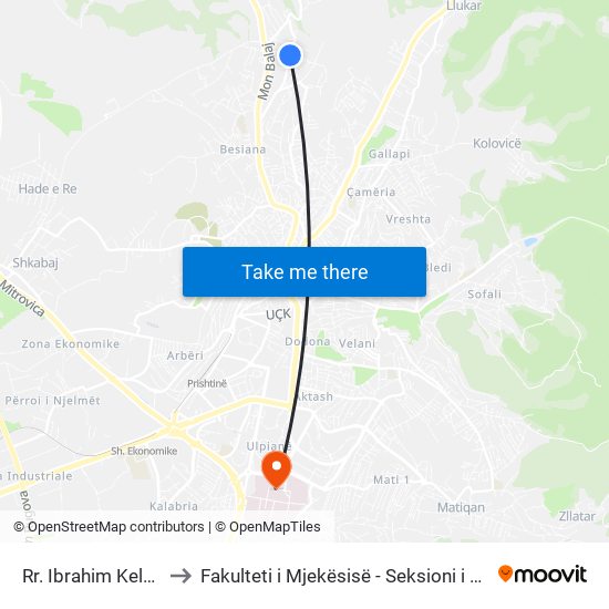 Rr. Ibrahim Kelmendi to Fakulteti i Mjekësisë - Seksioni i Farmacisë map