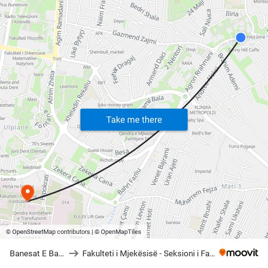 Banesat E Bardha to Fakulteti i Mjekësisë - Seksioni i Farmacisë map