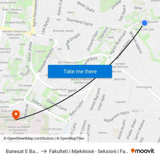 Banesat E Bardha to Fakulteti i Mjekësisë - Seksioni i Farmacisë map