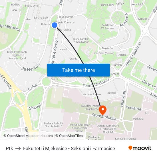 Ptk to Fakulteti i Mjekësisë - Seksioni i Farmacisë map