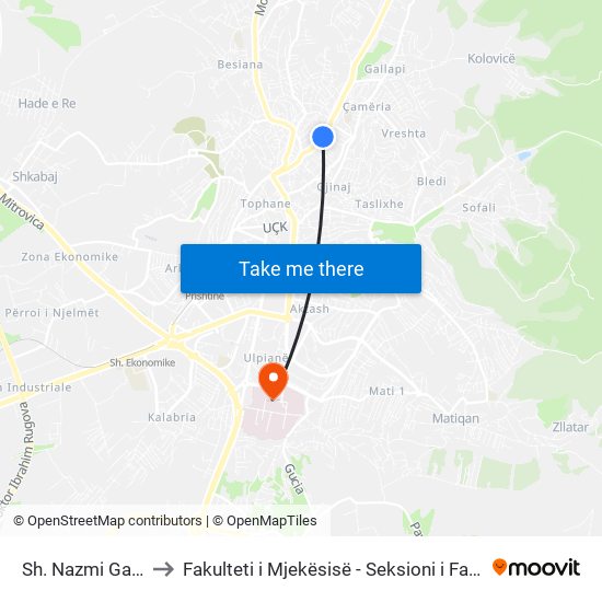 Sh. Nazmi Gafurri to Fakulteti i Mjekësisë - Seksioni i Farmacisë map