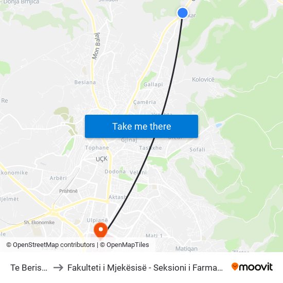 Te Berisha to Fakulteti i Mjekësisë - Seksioni i Farmacisë map