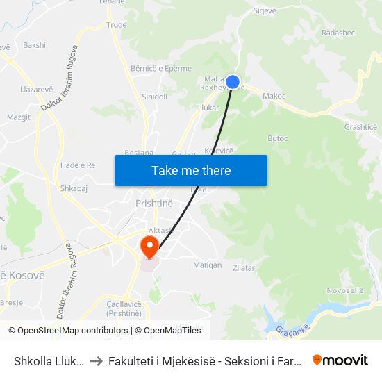 Shkolla Llukare to Fakulteti i Mjekësisë - Seksioni i Farmacisë map