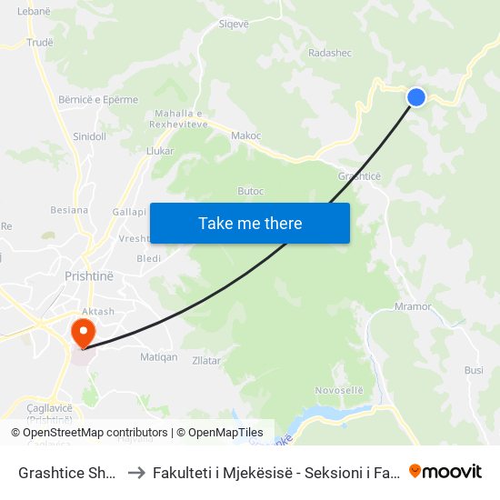 Grashtice Shkolla to Fakulteti i Mjekësisë - Seksioni i Farmacisë map