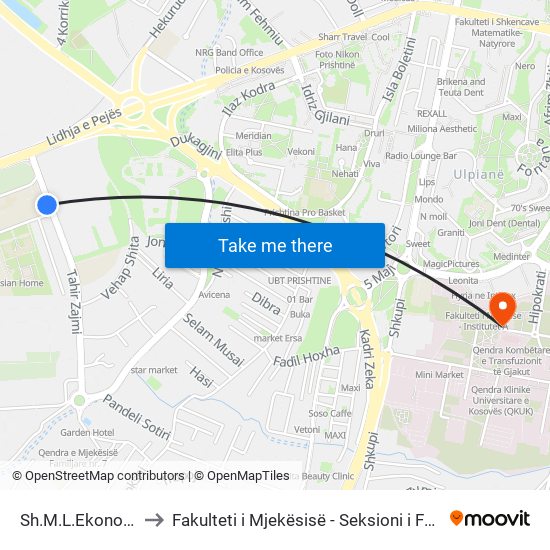 Sh.M.L.Ekonomike to Fakulteti i Mjekësisë - Seksioni i Farmacisë map