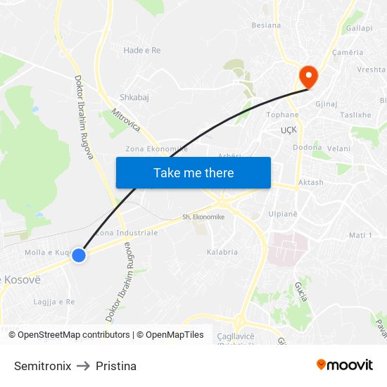 Semitronix to Pristina map