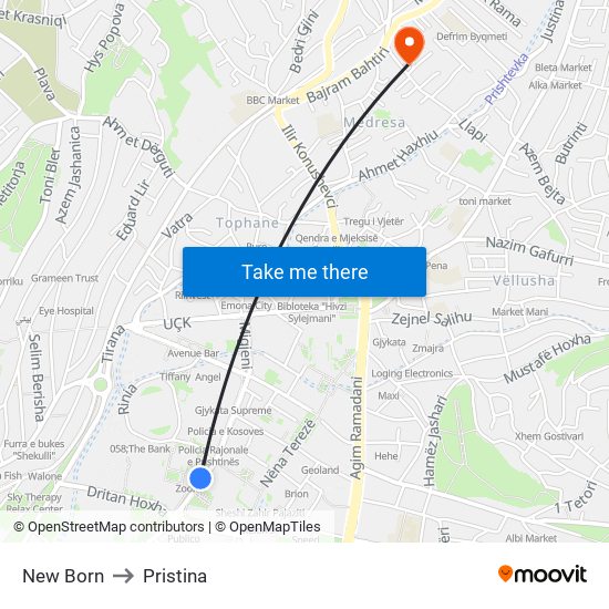 New Born to Pristina map