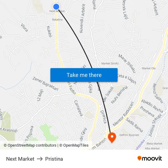 Next Market to Pristina map