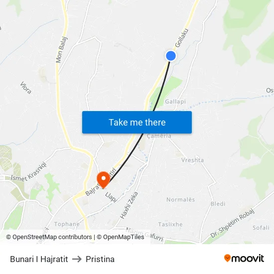 Bunari I Hajratit to Pristina map