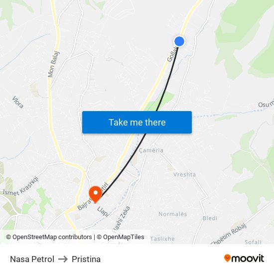 Nasa Petrol to Pristina map