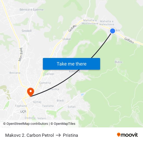Makovc 2. Carbon Petrol to Pristina map