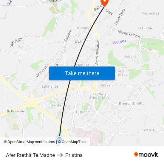 Afer Rrethit Te Madhe to Pristina map