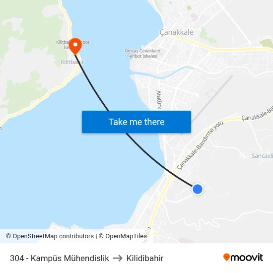 304 - Kampüs Mühendislik to Kilidibahir map