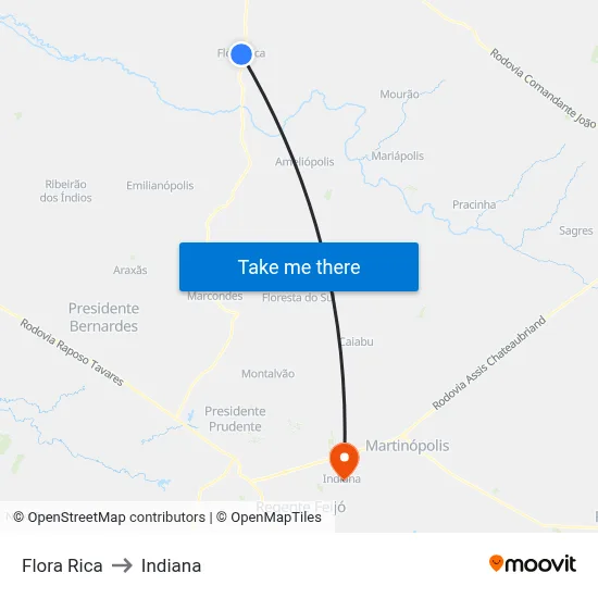 Flora Rica to Indiana map