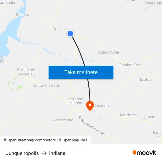Junqueirópolis to Indiana map