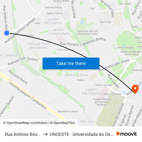 Rua Antônio Bôscoli, 31 to UNOESTE - Universidade do Oeste Paulista map