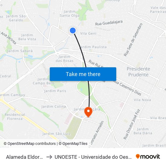 Alameda Eldorado, 2 to UNOESTE - Universidade do Oeste Paulista map