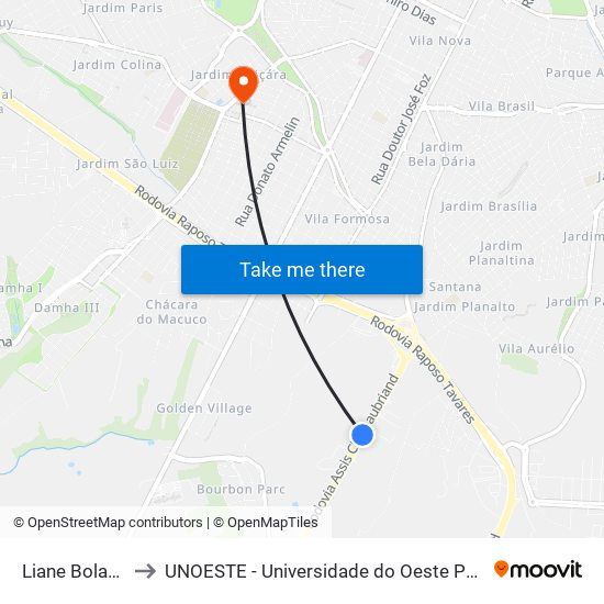 Liane Bolacha to UNOESTE - Universidade do Oeste Paulista map