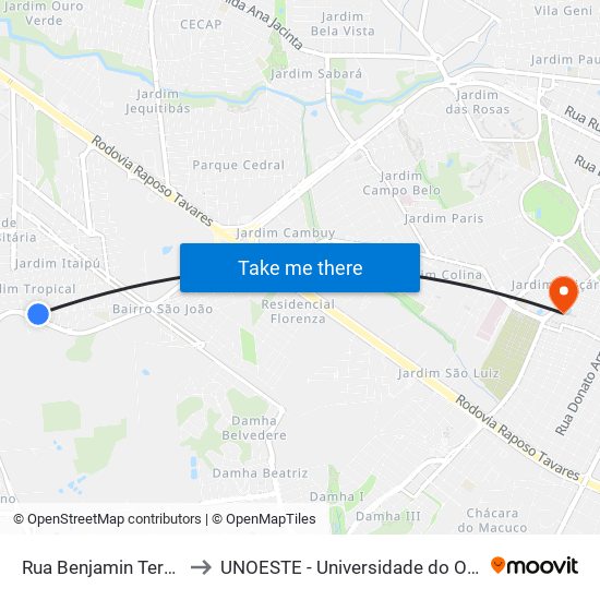 Rua Benjamin Ternury, 376 to UNOESTE - Universidade do Oeste Paulista map
