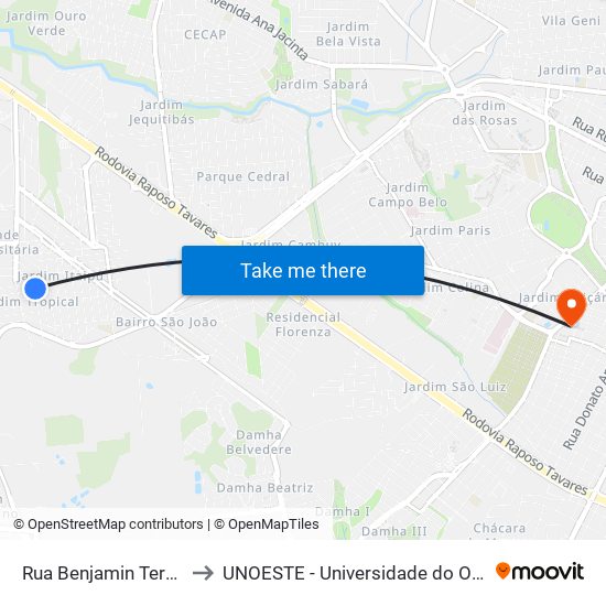 Rua Benjamin Ternury, 107 to UNOESTE - Universidade do Oeste Paulista map