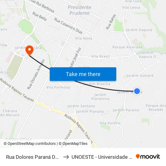 Rua Dolores Paraná De Alvarenga, 103 to UNOESTE - Universidade do Oeste Paulista map