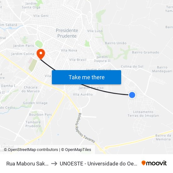 Rua Maboru Sakamoto to UNOESTE - Universidade do Oeste Paulista map