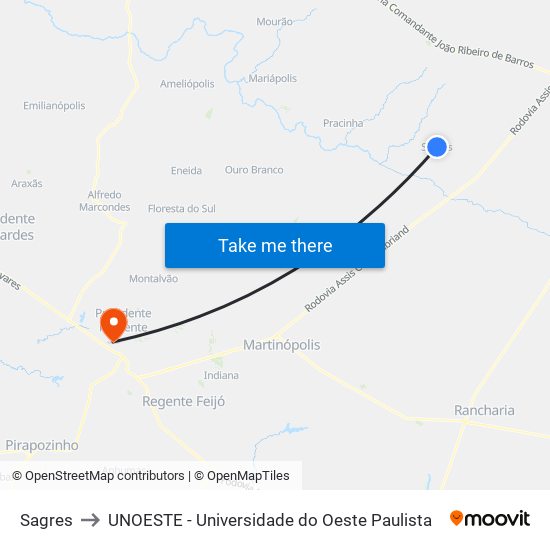 Sagres to UNOESTE - Universidade do Oeste Paulista map