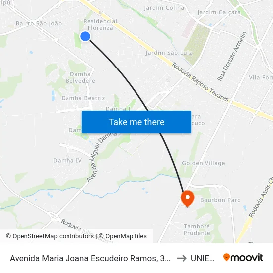 Avenida Maria Joana Escudeiro Ramos, 342 to UNIESP map