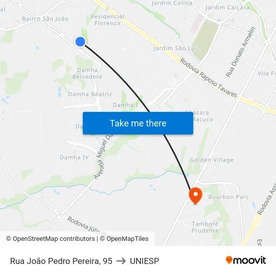 Rua João Pedro Pereira, 95 to UNIESP map