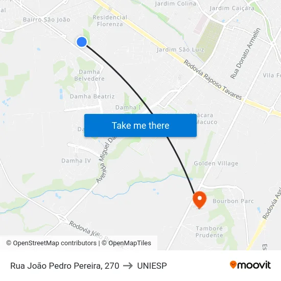 Rua João Pedro Pereira, 270 to UNIESP map