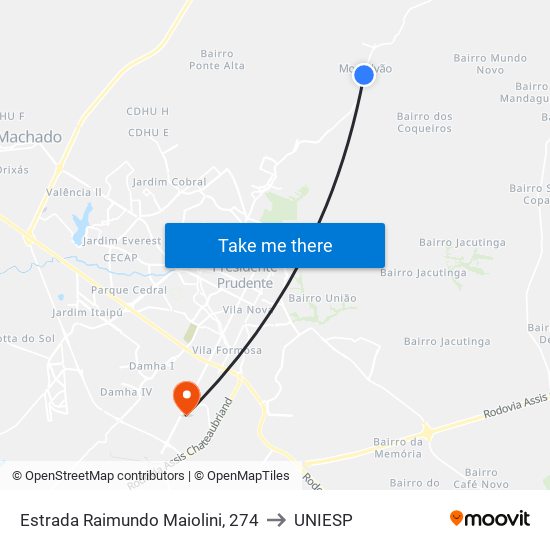 Estrada Raimundo Maiolini, 274 to UNIESP map