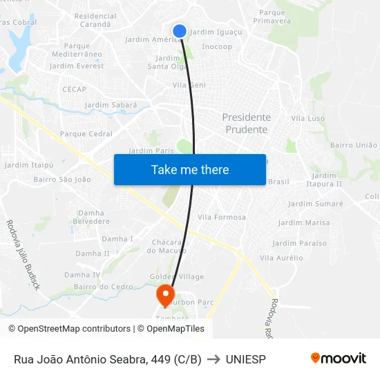 Rua João Antônio Seabra, 449 (C/B) to UNIESP map