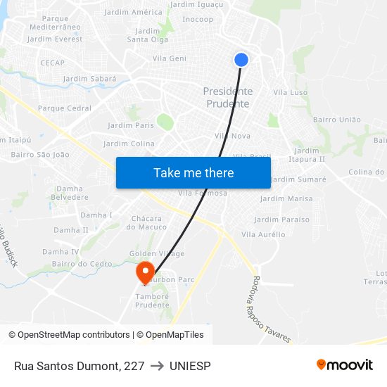 Rua Santos Dumont, 227 to UNIESP map