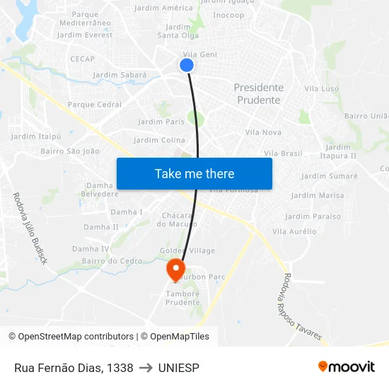 Rua Fernão Dias, 1338 to UNIESP map