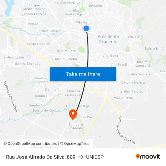 Rua José Alfredo Da Silva, 809 to UNIESP map