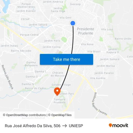 Rua José Alfredo Da Silva, 506 to UNIESP map