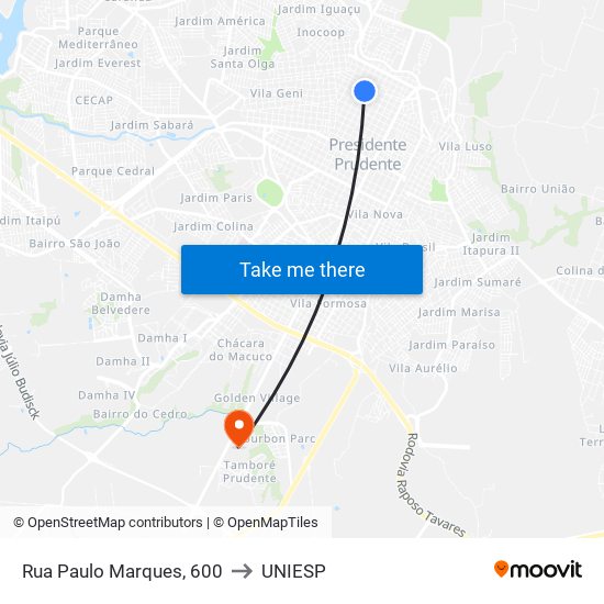 Rua Paulo Marques, 600 to UNIESP map