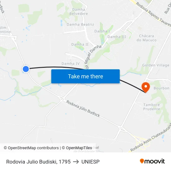 Rodovia Julio Budiski, 1795 to UNIESP map