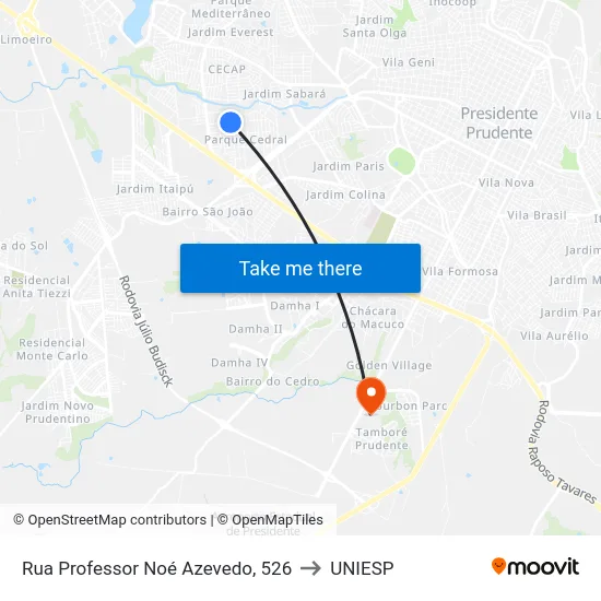Rua Professor Noé Azevedo, 526 to UNIESP map
