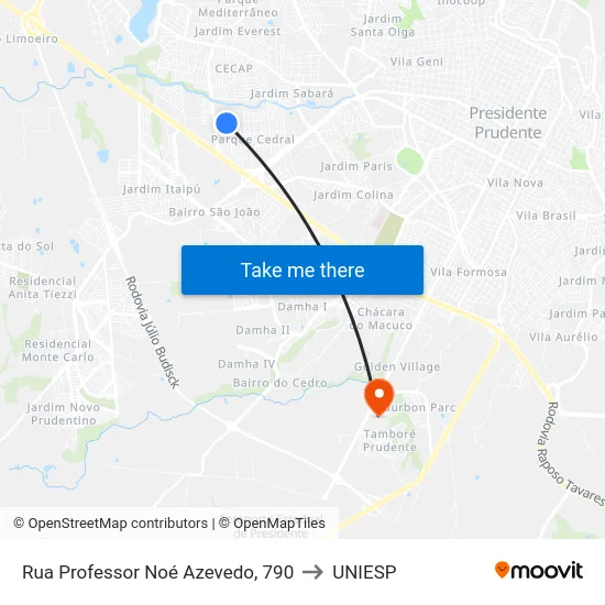 Rua Professor Noé Azevedo, 790 to UNIESP map