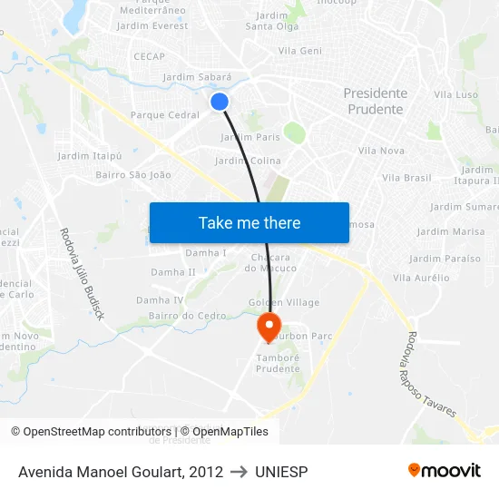 Avenida Manoel Goulart, 2012 to UNIESP map