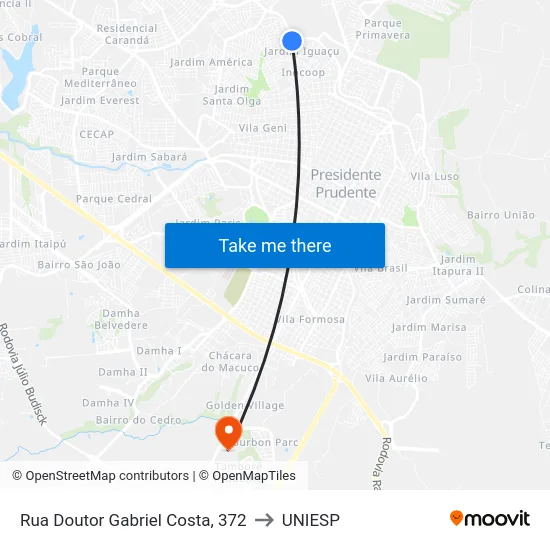 Rua Doutor Gabriel Costa, 372 to UNIESP map