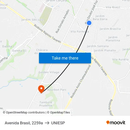 Avenida Brasil, 2259a to UNIESP map