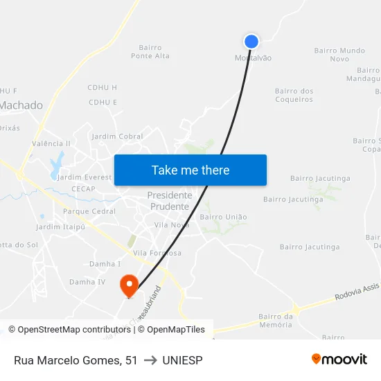 Rua Marcelo Gomes, 51 to UNIESP map